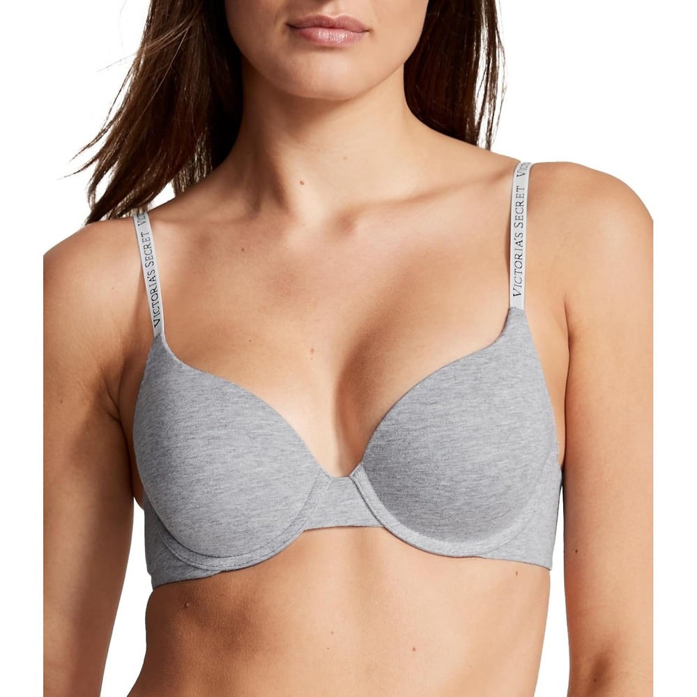 Victorias Secret Logo Strap T-Shirt Bra Heather Grey 34B NWT 266030